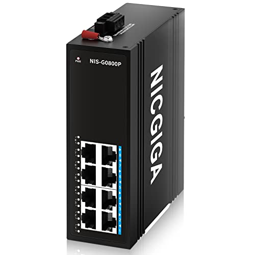 NICGIGA 8 Port Industrial Gigabit PoE Switch DIN-Rail, with 8 x IEEE802.3af/at 30W @245W Port Industrial PoE Network Ethernet Switch. IP40 Metal Enclosure(-30° to 75°)