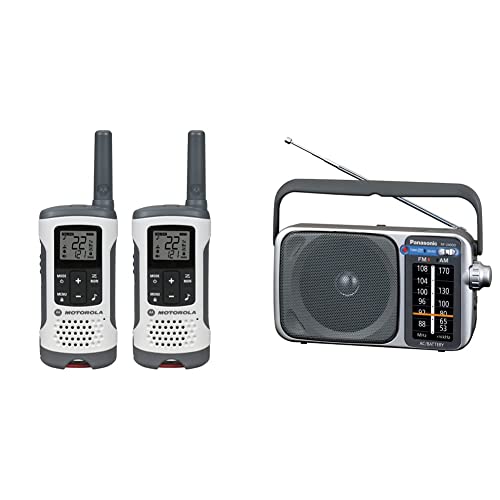 Motorola T260 Talkabout Radio, 2 Pack & Panasonic Portable AM/FM Radio, Battery Operated Analog Radio, AC Powered, Silver (RF-2400D)