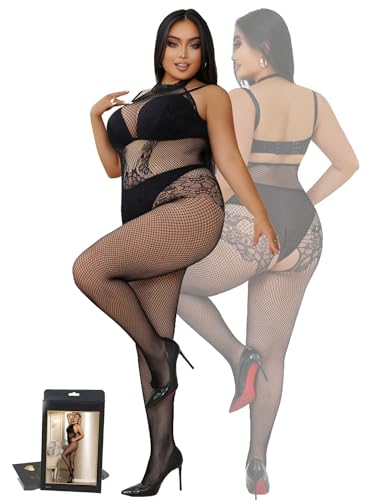 ohyeahlady Bodystocking Damen Sexy Ouvert Große Größe Reizwäsche Mollig Dessous Erotische Unterwäsche Curvy Catsuit Spitze Lingerie Nachtwäsche...