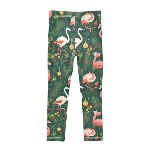 KLL Christmas Pattern with Pink Flamingo Olive Toddler Baby Girl Basic Leggings Soft Full Length Athleisure Pants Exercise2