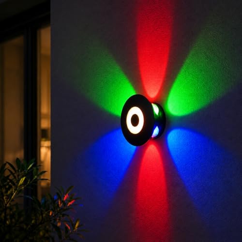 Image of Waterproof Up Down Led Wall Lamp, Aluminium IP65 Body 6+1 Way, Multycolor, Indoor /Outdoor Decorative Wall Sconce Light (HaloBeam 6 Way Color)