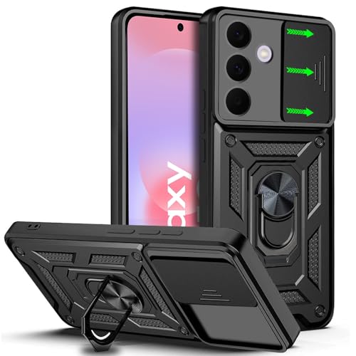 Image of AESTMO Tough Armor Samsung Galaxy A37 5G Bumper Back Case Cover | Ring Holder & Sliding Camera Shield Cover | 360 Degree Protection Back Case Cover for Samsung Galaxy A37 5G (Black)