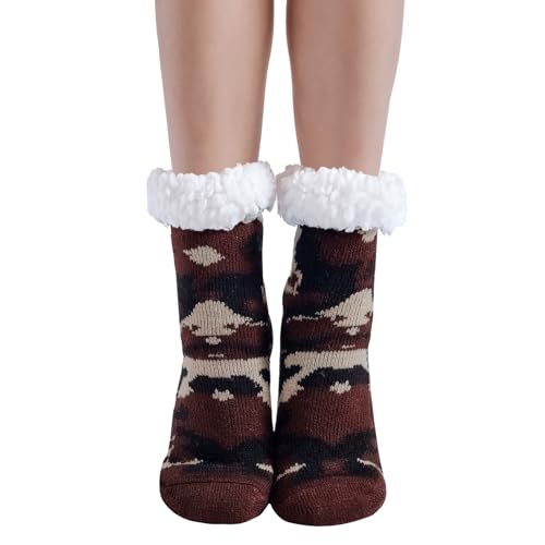 Hisonwel Kids Boys Girls Warm Slipper Socks Cute Animal Camouflage Soft Thicken Winter Thermal Fleece Fuzzy Non-Skid Children Home Socks（8-12 Years）