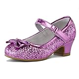 K KomForme Girl's Dress Shoes Mary Jane Glitter 1.5 in Low Heel Wedding Party Princess Shoes for Toddler/Little/Big Kids Purple