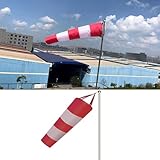 Windsack Windsäcke für den Außenbereich Schwerlast, Windfahnenanzeiger für Fabrik, 2m Abnehmbare Windsackstange mit Windfahnen, Hängende Windsackfahnen(Red,L 0.8m/2.6ft)