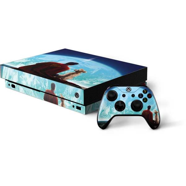 Skinit Decal Gaming Skin Compatible with Xbox One X Bundle - Officially Licensed Superman 2025 Superman & Krypto Watch The Earth Design