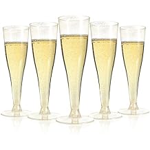 Bestluck 100 Pack Champagne Flutes Plastic, 4.5 oz Gold Glitter Plastic Disposable Stemware, Disposable Champagne Flutes for Party, Mimosa Bar, Wedding, Anniversary and Graduation
