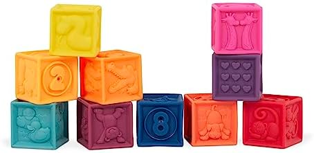 B. – Baby Blocks – Stacking & Building Toys for Babies – 10 Soft & Educational Blocks – Numbers, Shapes, Colors, Animals – Teething & Sensory Baby Toys - 6 Months + – One Two Squeeze