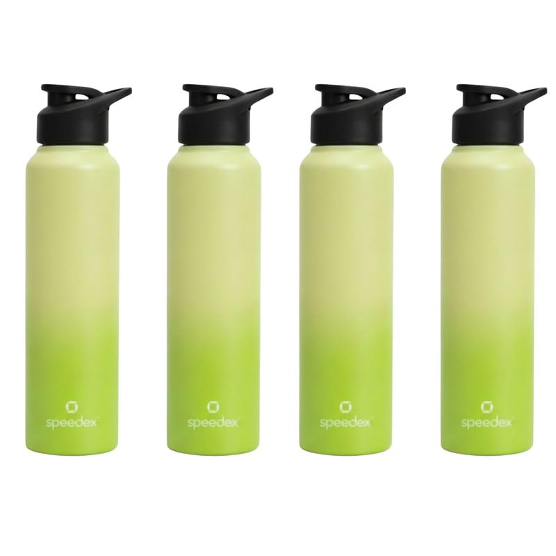 Image of Speedex Stainless Steel Water Bottle 1 Ltr, Leak Proof Sipper Cap, BIS Approved 1000 ml Metal Bottle For Daily, Office, School, Gym, Travel Use for Men, Women, Kids, Adults, Lime Green, Set of 4