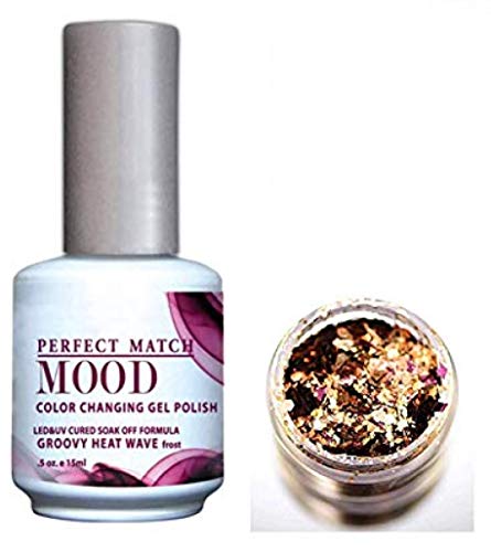LeChat PERFECT MATCH MOOD Color Changing Gel Polish (with Nail Glitter Kit) LED & UV Cured Soak Off Nail Formula 0.5 oz (Groovy Heat Wave)