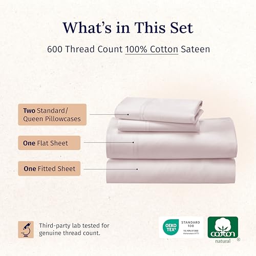 CALIFORNIA DESIGN DEN 5-Star Hotel 600 Thread Count 100% Cotton Sheets Set, Soft & Smooth Queen Sheet Set with Deep Pockets, Quality Beats Egyptian Cotton Claims (Blush Pink)