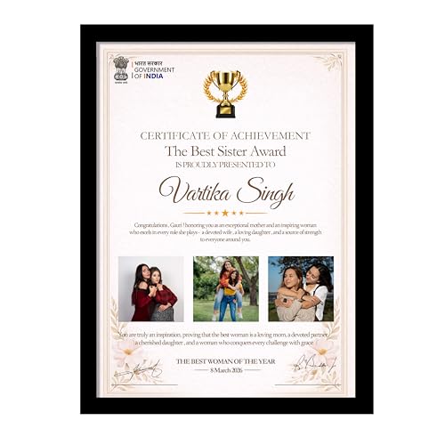 Image of Customized Photo Frame Wall Decor Award, Certificate Gift For Sister Mother Wife Girlfriend and Friend, Personalized Women's Day and Mothers Day Photo Frame Gift For Home Living room Bedroom 23x32 cm
