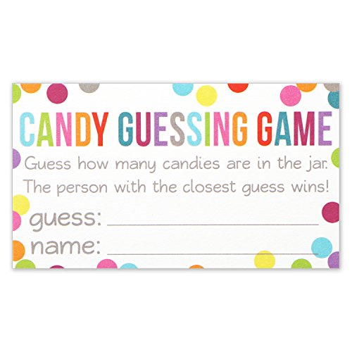 Candy Guessing Game Cards - Guess How Many in the Jar - Confetti Polka Dot Card 3.5 X 2 Inches - Pack of 50