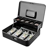 Jssmst Locking Large Metal Cash Box with Money Tray, Money Box with Combination Lock, Black