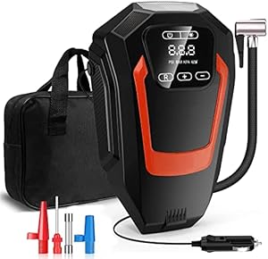 Touch Screen Digital Car tyre Air Pump Inflator 12V DC Rapid Speed Heavy Duty Portable Compressor with LED Light for Motorcycle Bike Air Mattress Tubeless Tire Fast Inflation Auto on-Off