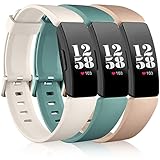 Wepro Bands Compatible with Fitbit Inspire 2 Bands for Women Men, 3 Packs Waterproof Replacement Sports Bands for Inspire 2/Inspire HR/Inspire Fitness Tracker, Small, Beige, Milk Tea, Pine Green