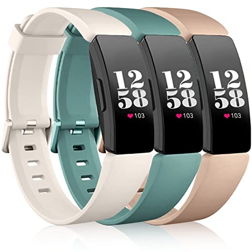 Wepro Bands Compatible with Fitbit Inspire 2 Bands for Women Men, 3 Packs Waterproof Replacement Sports Bands for Inspire 2/Inspire HR/Inspire Fitness Tracker, Small, Beige, Milk Tea, Pine Green
