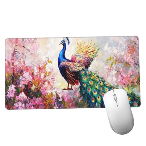 Flor Alfombrilla Ratón 600x300x3mm Alfombrilla Raton XXL con Base de Goma Antideslizante, Accesorios Gaming Pavo Real, Ordenador Gamer Regalos, Mouse Pad Gaming Mejora La Precisión Y La Velocida Y1104