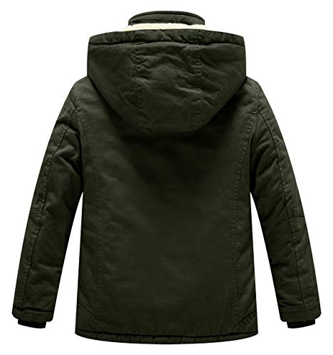 WenVen Boy's Winter Sherpa Jacket Heavy Twill Cotton Military Coat with Hood2
