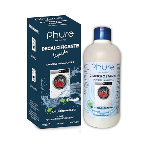 PHURE Bio Decalk - Desincrustante, descalcificante, desengrasante y detergente universal para lavavajillas y lavadora natural y biocompatible, 500 ml