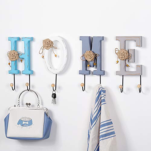 NEX Key Holder for Wall, Wooden Decorative H-O-M-E Coat Hooks Key Hanger Organizer for Entryway
