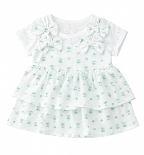 Image of Bold N Elegant Baby Girl Cotton Summer Dress Frock with Cherry Print n Bow | Short Sleeve Casual Outfit for Infant Toddler Girls