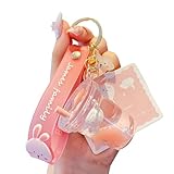Rertnocnf Cute Kawaii Floating Bunny Boba Cup Keychain - 360° Standing Rabbit in Oil-Filled Milk Tea Cup Cute Cartoon Bag Charm for Backpack Purse Car Keys Trendy Fun Accessory Gift