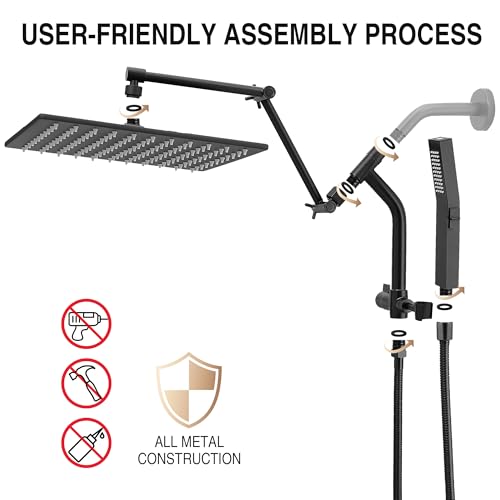 Image of All Metal 12 inch Luxurious Rain Shower Head with Handheld Spray, Power Jet