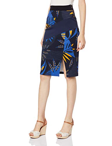 Forum Saia Midi Estampada Feminino, P, Azul/Laranja