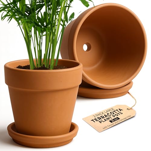 Green Thumbz Terracotta Plant Pots - 20cm x 2 Pack Large Ter