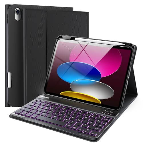 TECKNET iPad Hülle mit Tastatur für A16 11/10 Generation 2025/2022 11/10,9 Zoll, 7 Farben Beleuchtete mit Magnetische Ab...
