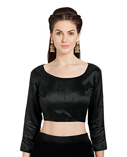 Women's Black Art Silk Readymade Saree Blouse Boat Neck Choli Mirchi Fashion Top Women's Black Art Silk Readymade Saree Blouse Boat Neck Choli Mirchi Fashion Top