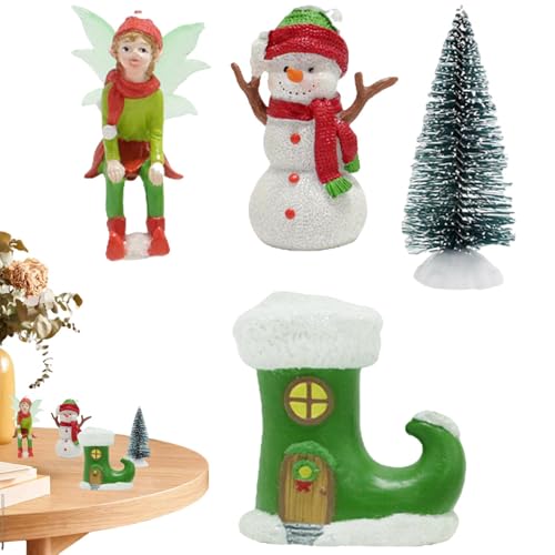 Figuras coleccionables navideñas - Figuras navideñas, estatua en miniatura del paisaje del muñeco de nieve 'árbol de la casa de hadas en miniatura | Figuras de invierno en miniatura para casa de las b