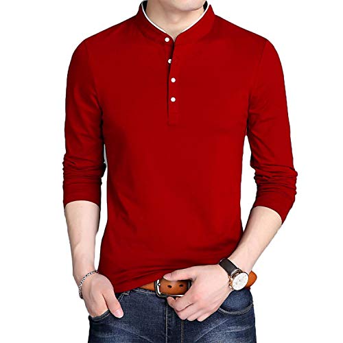 Decrum Red Long Sleeve Polo Shirts for Men - Full Sleeves Tee [40009024] | Henley Polo, L