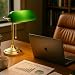 LIGHTACCENTS Traditional Banker’s Desk Lamp with Green Glass Shade and Brass Base – Classic Desk Lamp with Pull Chain, Office Lighting, Vintage Style Reading Light