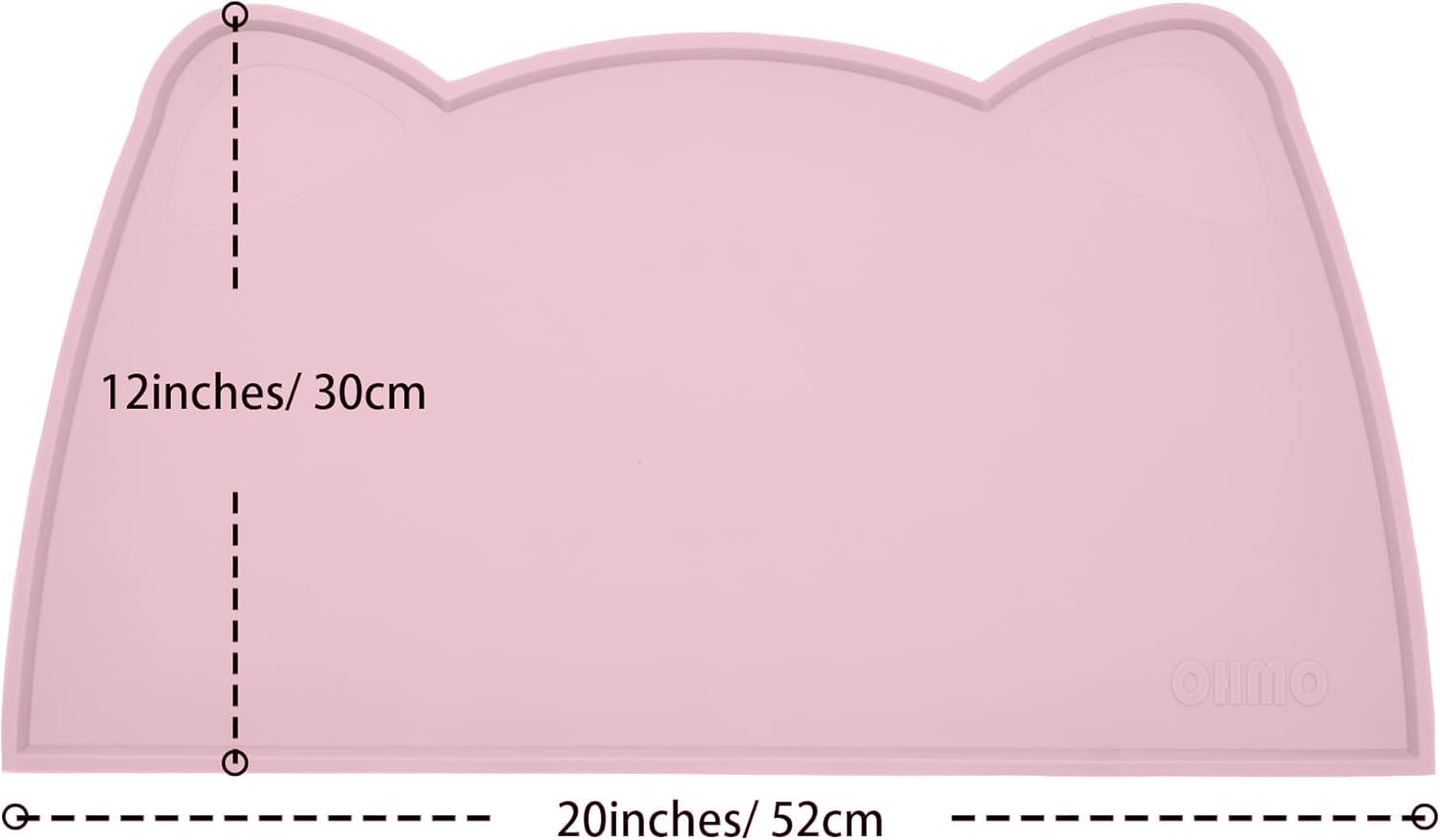 OHMO Tappetino Ciotola per Cani e Gatti in Silicone, Impermeabile Antiscivolo a Prova di Fuoriuscita per Cibo e Acqua, Facile da Pulire, 52x30cm, Rosa Tenue