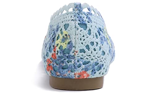 Feversole Round Toe Lace Ballet Crochet Flats Women's Comfy Breathable Shoes Blue Flower Knit Crochet Size 7.5 M Us #TOP6
