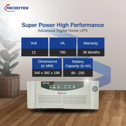 Microtek Super Power 700 Advanced Digital 600VA/510W Inverter, Support 1 Battery with 2 Year Warranty for Home, Office & Shops view 2