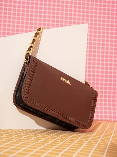 Image of ZOUK Small Shoulder Bag Bag for Women | Stylish Vegan Leather Shoulder Bag with Gold Chain Handle | Water-Resistant | Chic & Handcrafted Purse |