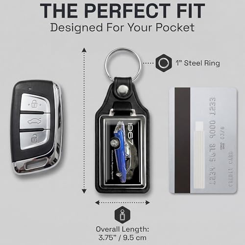 Image of Brotherhood 1967 Compatible with Chevelle Super Sport Royal Blue Design Faux Leather Key Chain Key Ring - Key Chains for Women and Key Chains Men for Classic Retro Cars
