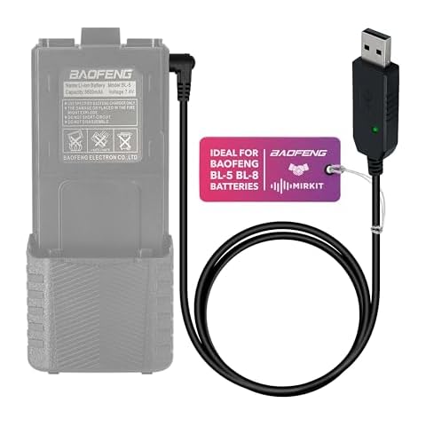 Mirkit 2.5mm USB Charger Cable with Light Indicator for Baofeng Battery UV-5R and UV-82 3800mAh BL-5L and BL-8 High Capacity Batteries for Two Way Radios Cover
