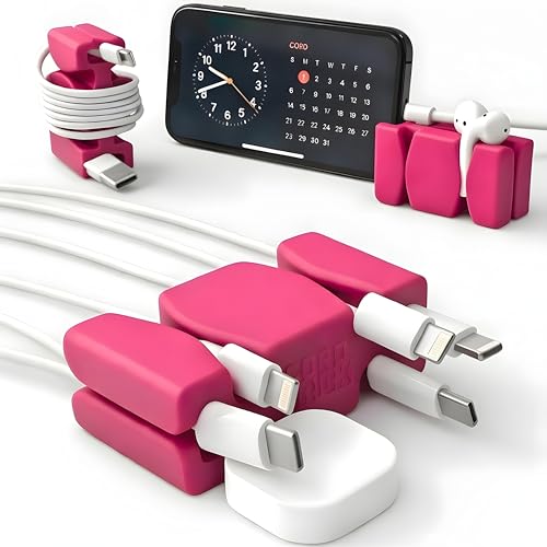 CordBrick Stocking Stuffers for Adults Cord Management Weighted Cord Holder Cable Wrap Phone Stand - Multiuse Gadget Organizer for Nightstand Desk. Durable Silicone. 1 pk Pink