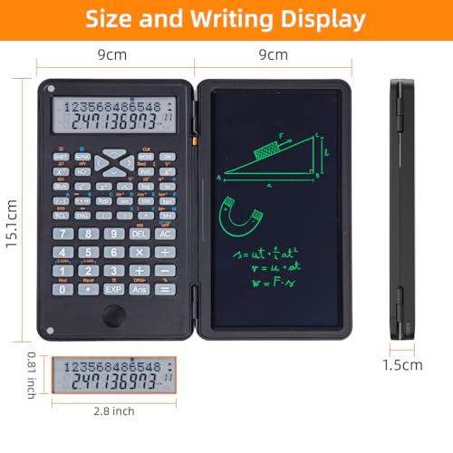 Scientific Calculator with LCD Writing Tablet – 240 Functions for Math, Physics & Exams, Dual-Line Display, One-Click Clear & Lock, Pull-Out Stylus, for Students & Professionals (Black) - Thumbnail 2