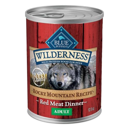 Blue Buffalo Wilderness Adult Wet Dog Food, High-Protein and Grain-Free, Made with Natural Ingredients, Rocky Mountain Recipe Red Meat Paté, 12.5-oz Can (12 count)