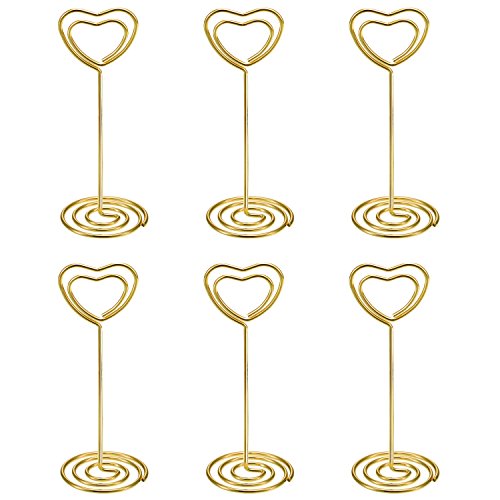 Shappy 24 Pack of Table Number Card Holders Photo Holder Stand Place Card Paper Menu Clips Holders, Heart Shape (Gold)