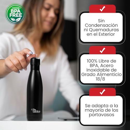 Otto Koning Botella Agua Acero Inoxidable 500ml - Termo Café Antifugas y Botella Térmica Frío 24h Calor 12h - Cantimplora Metal Reutilizable para Deporte, Oficina y Niños - Libre de BPA - imagen 5