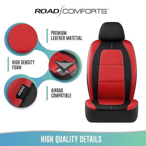 Road Comforts Car Seat Cover, Leather Car Seat Cover Full Set, Automotive Seat Covers, Airbag Compatible Universal Fit for Most Cars (Red) by Road Comforts - Image 7
