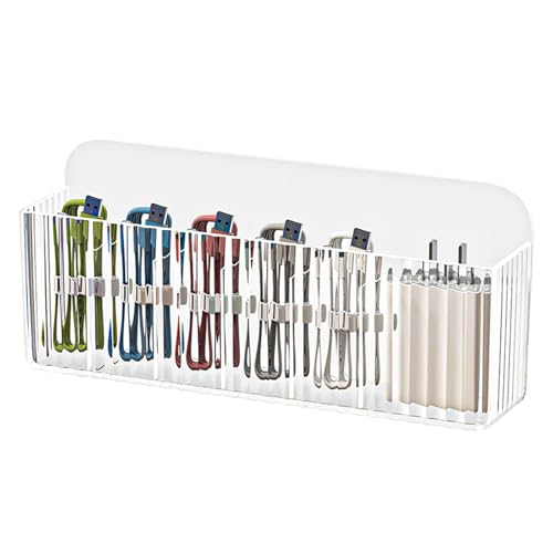 Organisateur de Câbles, Boite Rangement Cable avec 6 Compartiments, Boîte de Rangement Chargeur, Rangement Cables de Charge Box pour le Bureau à la Maison, Mural, Plastique, Transparent