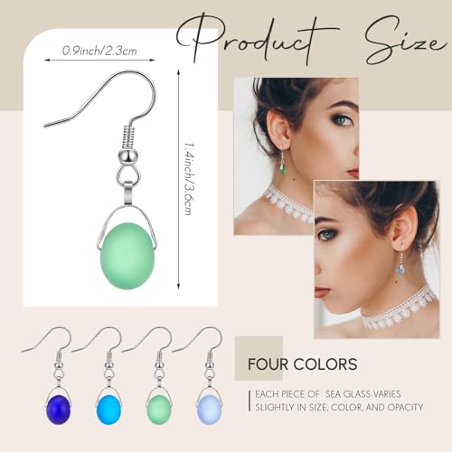 Quelay 4 Pairs Sea Glass Earrings Handmade Sea Glass Jewelry Sapphire Drop Earrings Blue Beachy Jewelry for Women Ocean Style Mother Gifts Daily Party Vacation, Handmade Products2