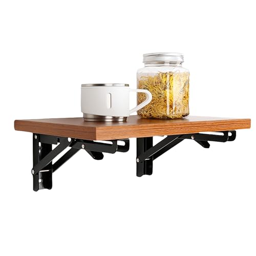 AMBOJIE Folding Shelf Brackets - 16 Inch 2 Pcs Heavy Duty Collapsible Triangle Shelf Bracket, DIY Wall Mounted Folding Table Hinge, Space Saving for Bench Table with Screws - Thumbnail 6